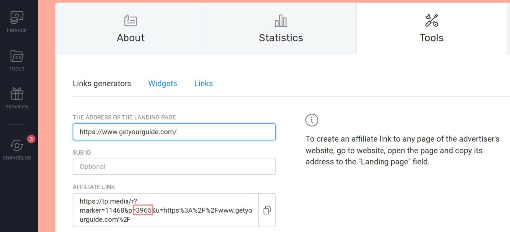 The "Tools" section in the Travelpayouts affiliate dashboard The "Tools" section in the Travelpayouts affiliate dashboard