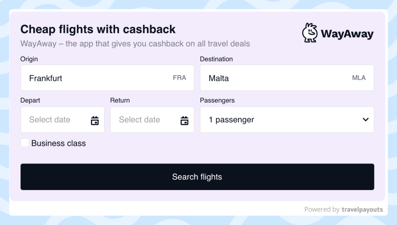 Example of the flight search form Example of the flight search form