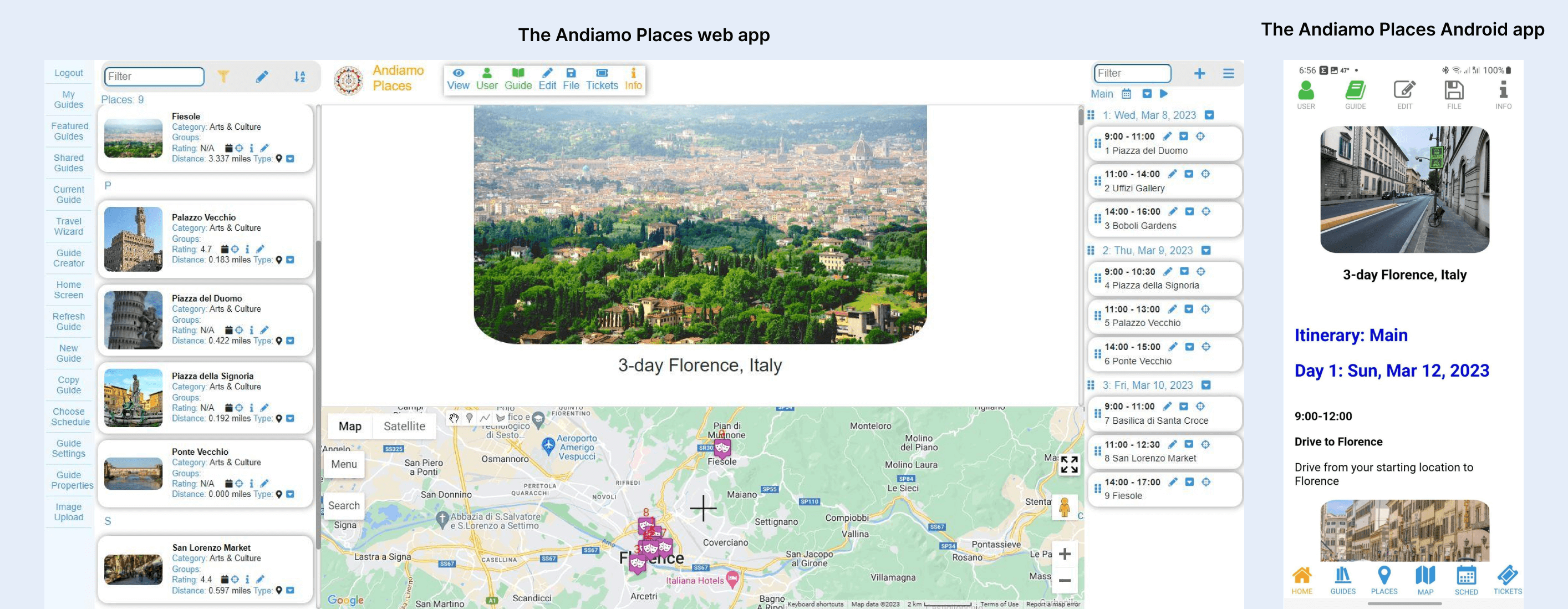 The resulting guide on both the web and mobile versions of the Andiamo Places app The resulting guide on both the web and mobile versions of the Andiamo Places app