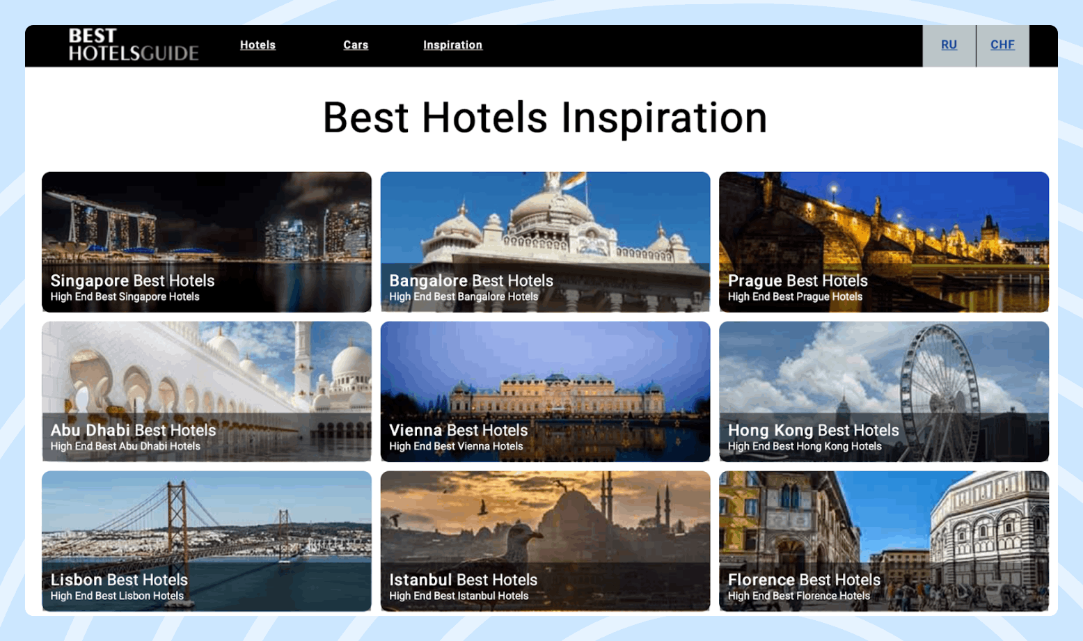 Homepage of the Best Hotel Guides website Screenshot of the homepage of the Best Hotel Guides website