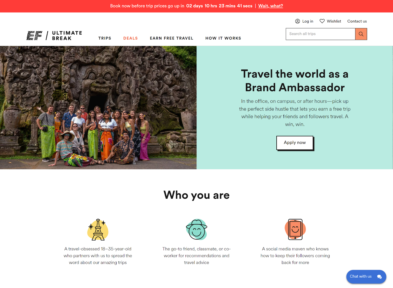 A screenshot showcasing the EF Ultimate Break Ambassador Program.