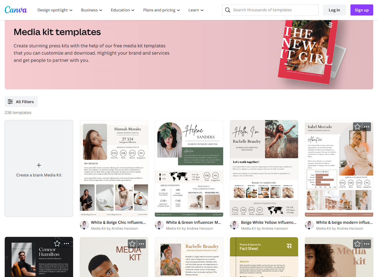 A screenshot showcasing Media Kit templates by Canva