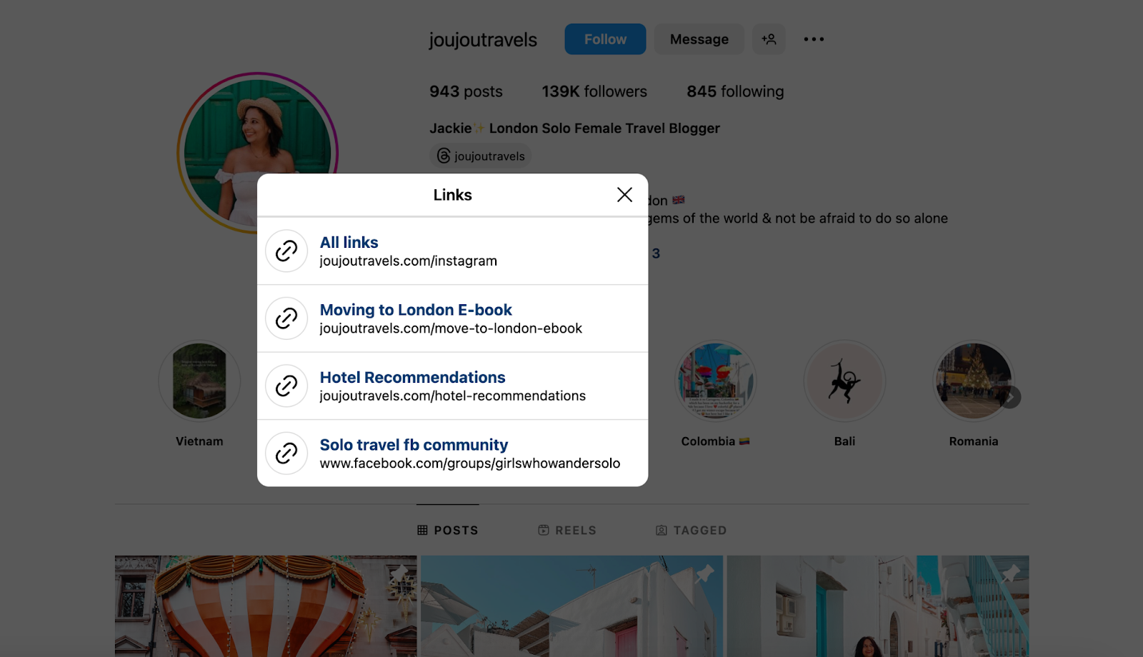 Sharing multiple links in your Instagram bio A screenshot of the links in the bio section of an Instagram account