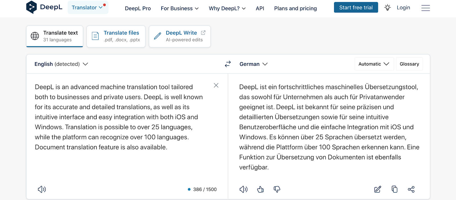 DeepL Translator Interface A screenshot of the DeepL Translator Interface