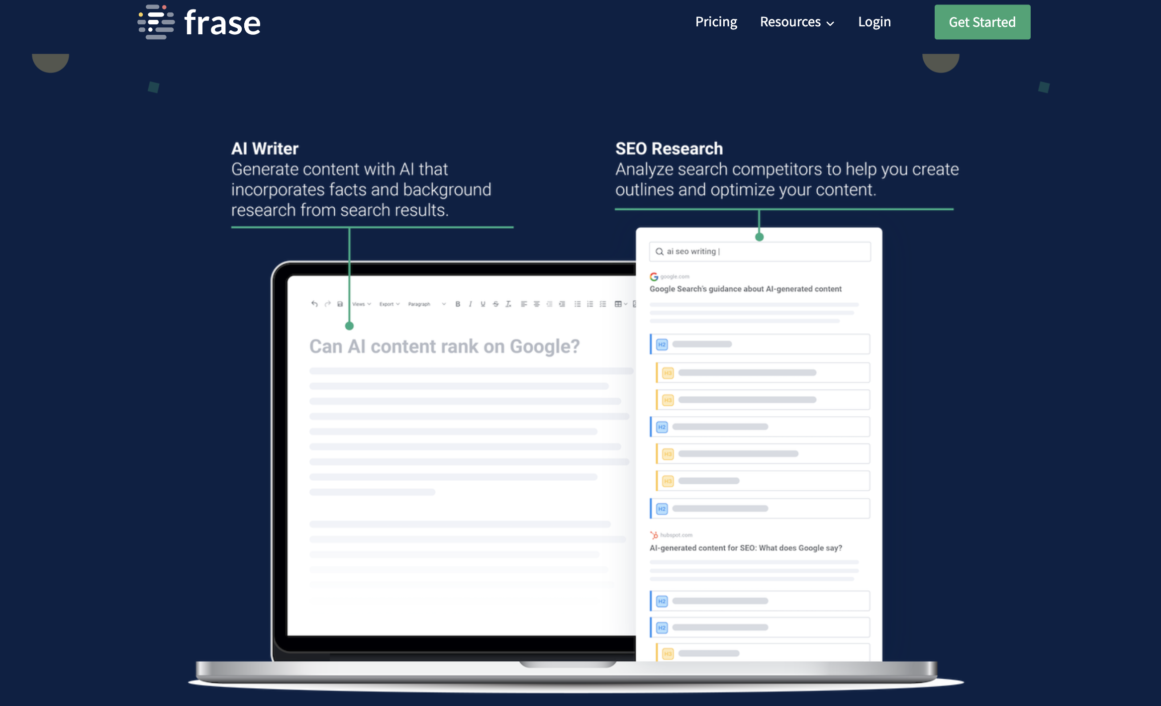 Home page of the Frase.io Screenshot of the home page of the Frase.io