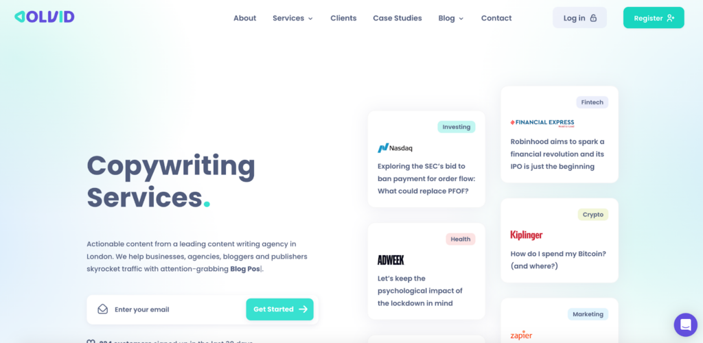 A screenshot of the Solvid homepage