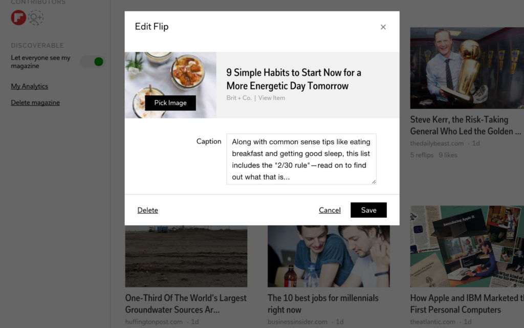 Flipping Content on Flipboard