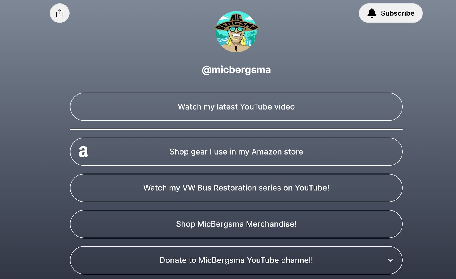 A screenshot featuring multiple links on tMicbergsma Instagram Account