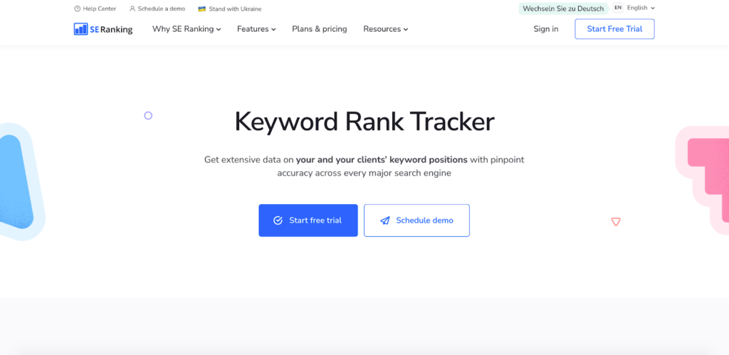 A screenshot of the Keyword Rank Tracker page by SE Ranking