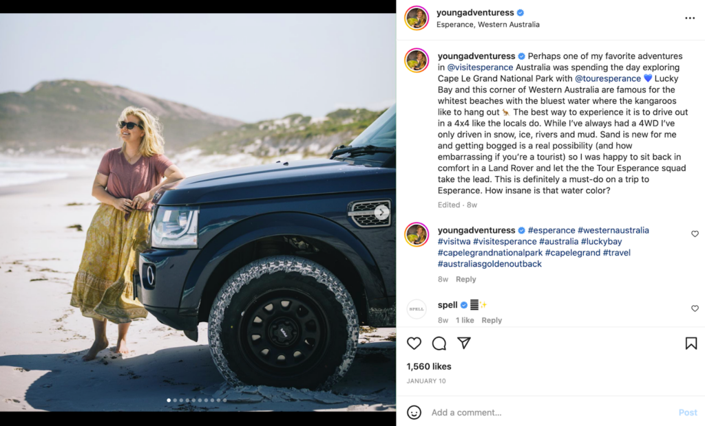 A screenshot featuring the Young Adventuress Instagram Account
