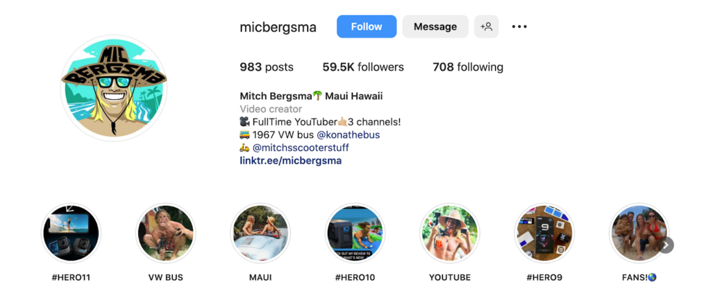 A screenshot featuring Micbergsma Instagram Account