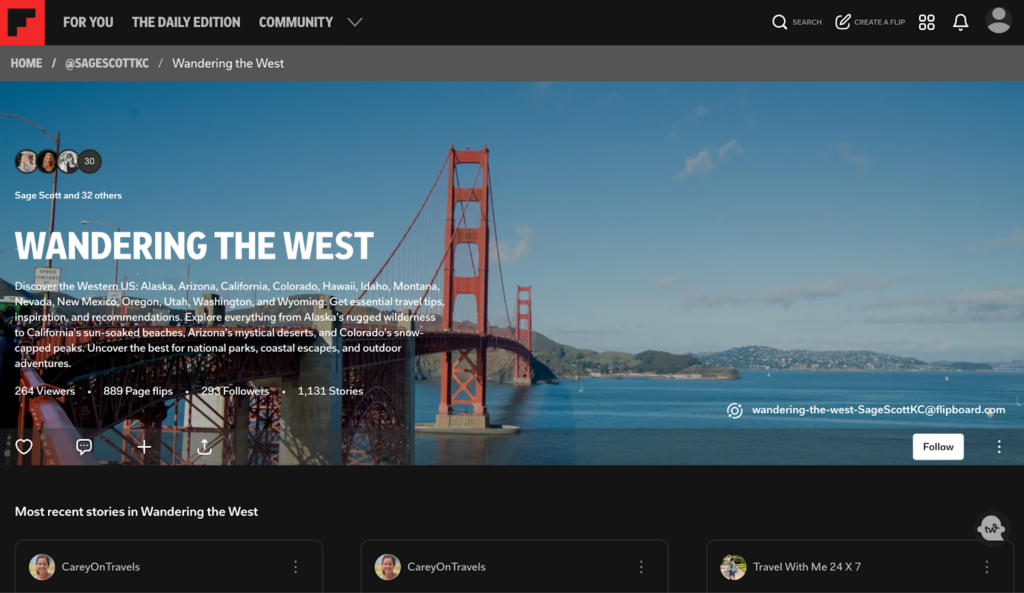 Wandering the West group magazine in Flipboard