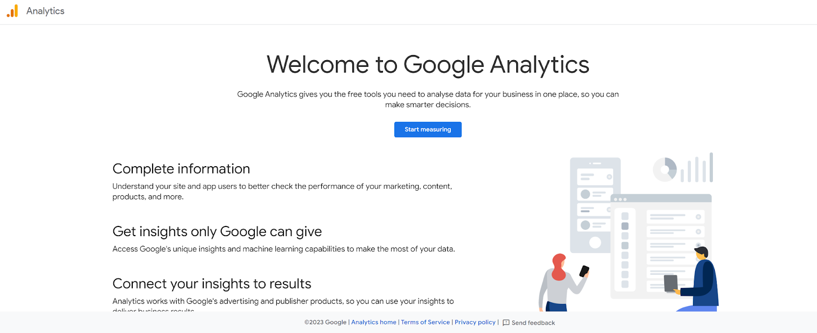 The screenshot of Google Analytics homepage