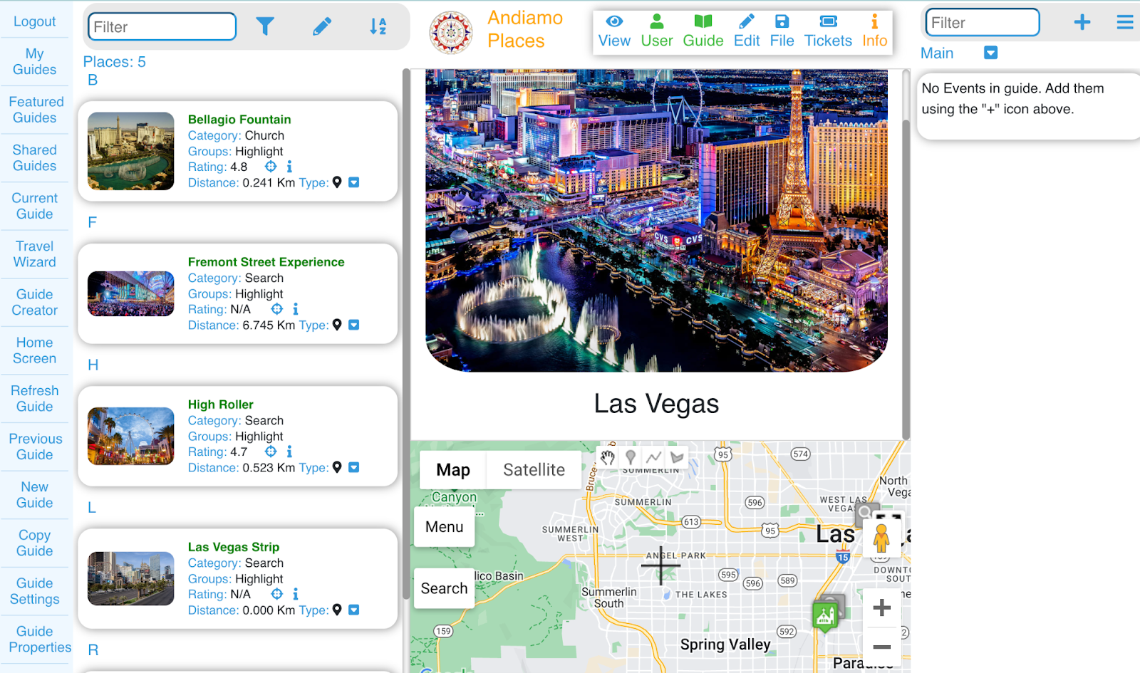 Web version of the Andiamo Places app Web version of the Andiamo Places app