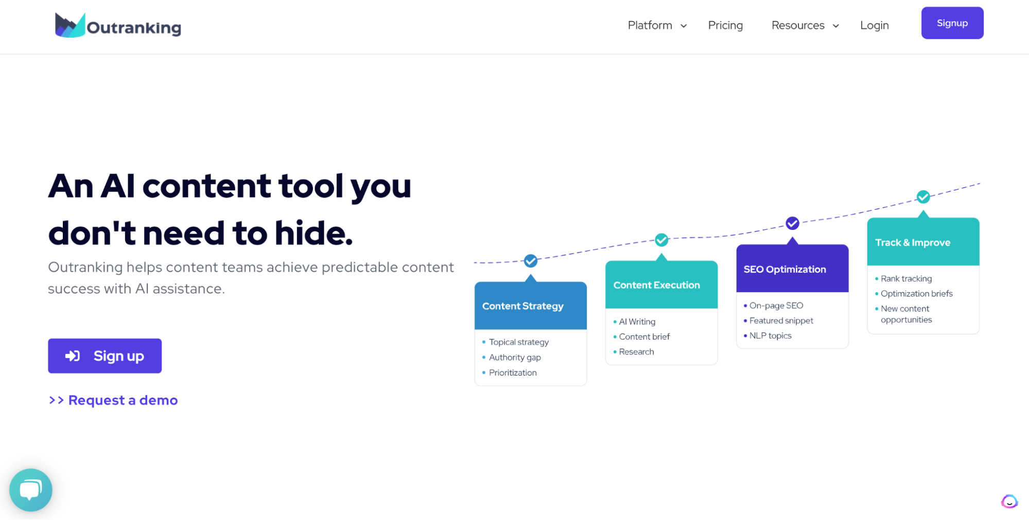 A screenshot of the Outranking homepage featuring information about the content-creation process.