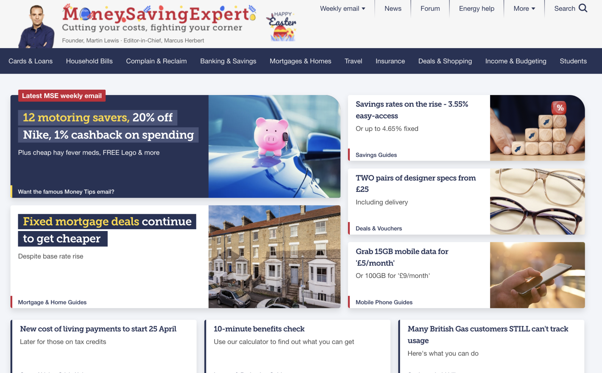 A screenshot featuring the Money Saving Expert homepage