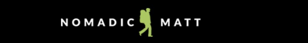 Screenshot of the travel blog logo from the Nomadic Matt website, featuring a backpacker.