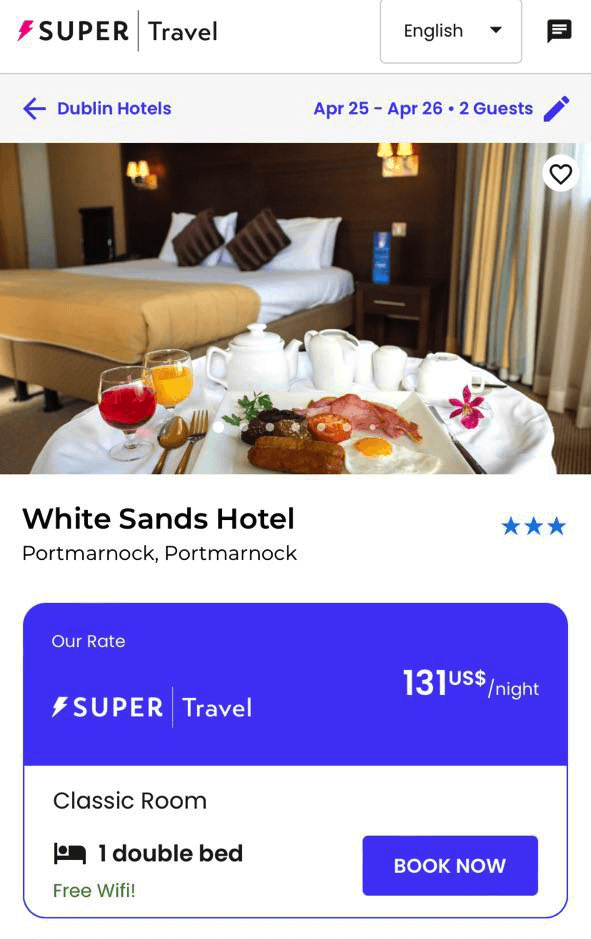 How to book hotel in the SuperTravel mobile app A screenshot of the SuperTravel mobile application