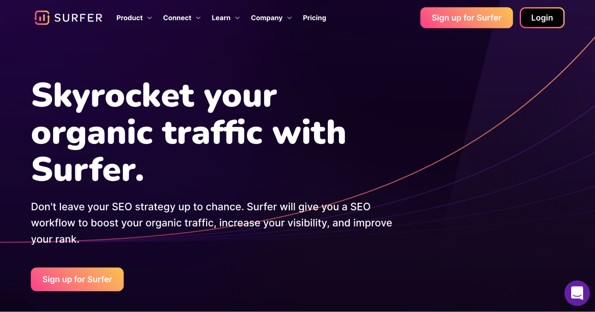 A screenshot of the Surfer SEO homepage featuring a description of the platform.