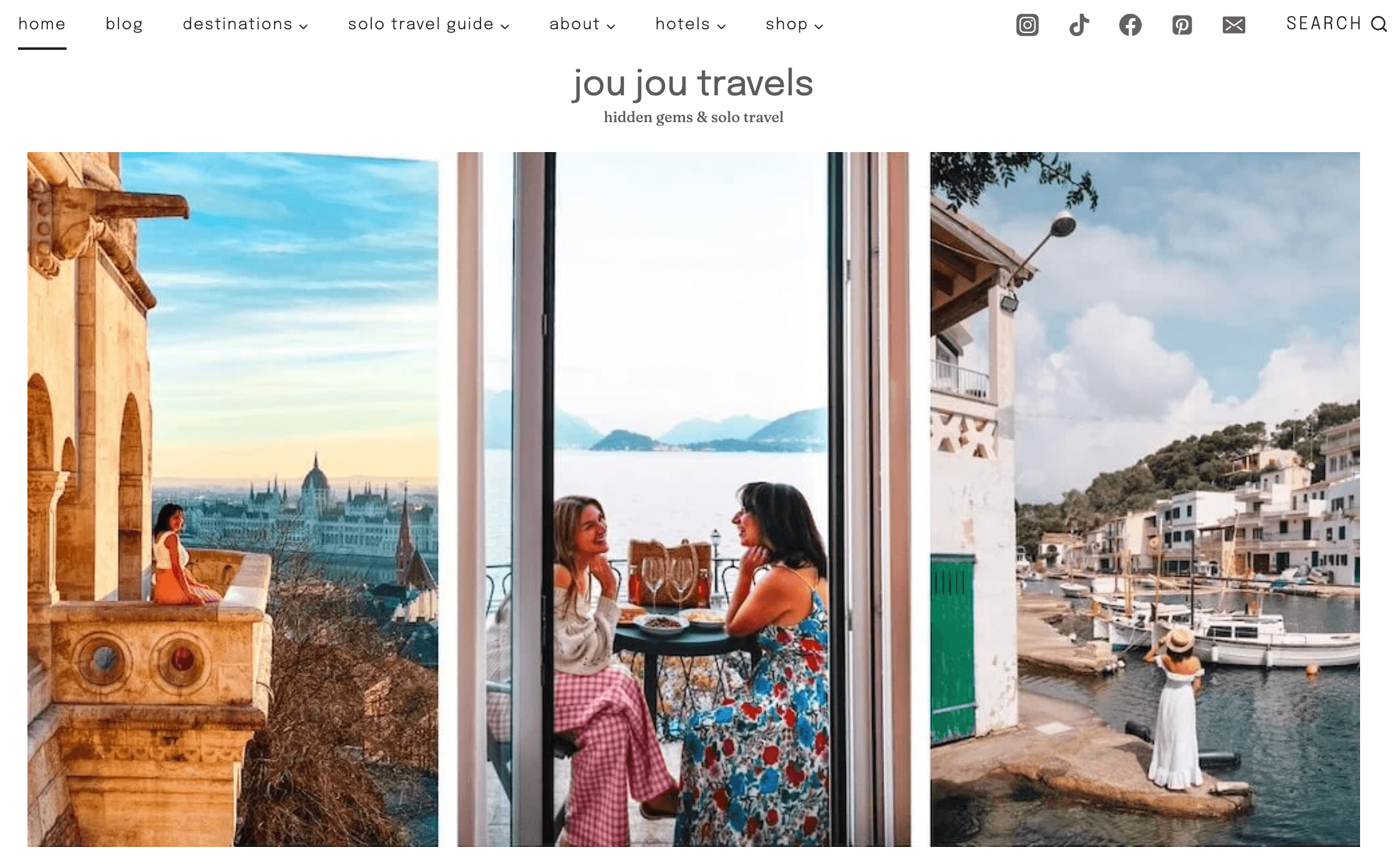 The Jou Jou Travels homepage Screenshot of the Jou Jou Travels homepage