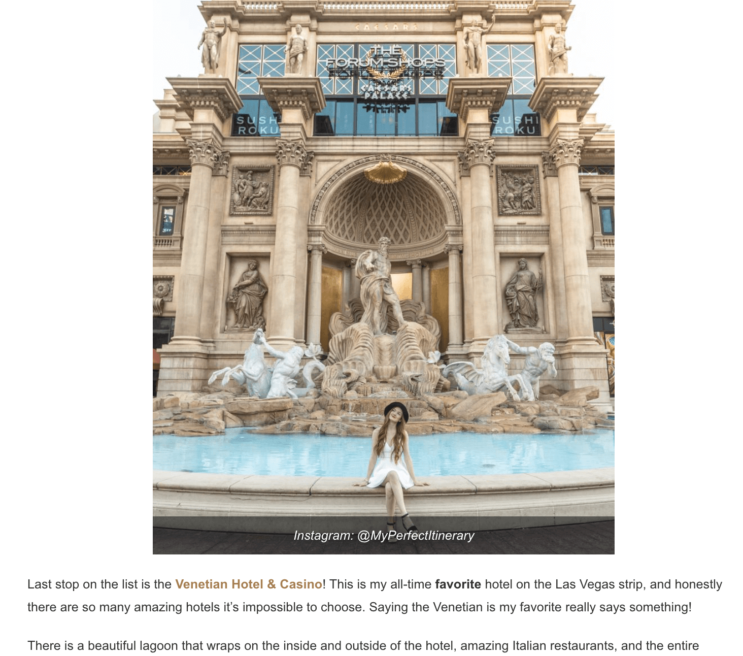 Article about weekend in Vegas on myperfectitinerary.com Screenshot of the article about weekend in Vegas on myperfectitinerary.com
