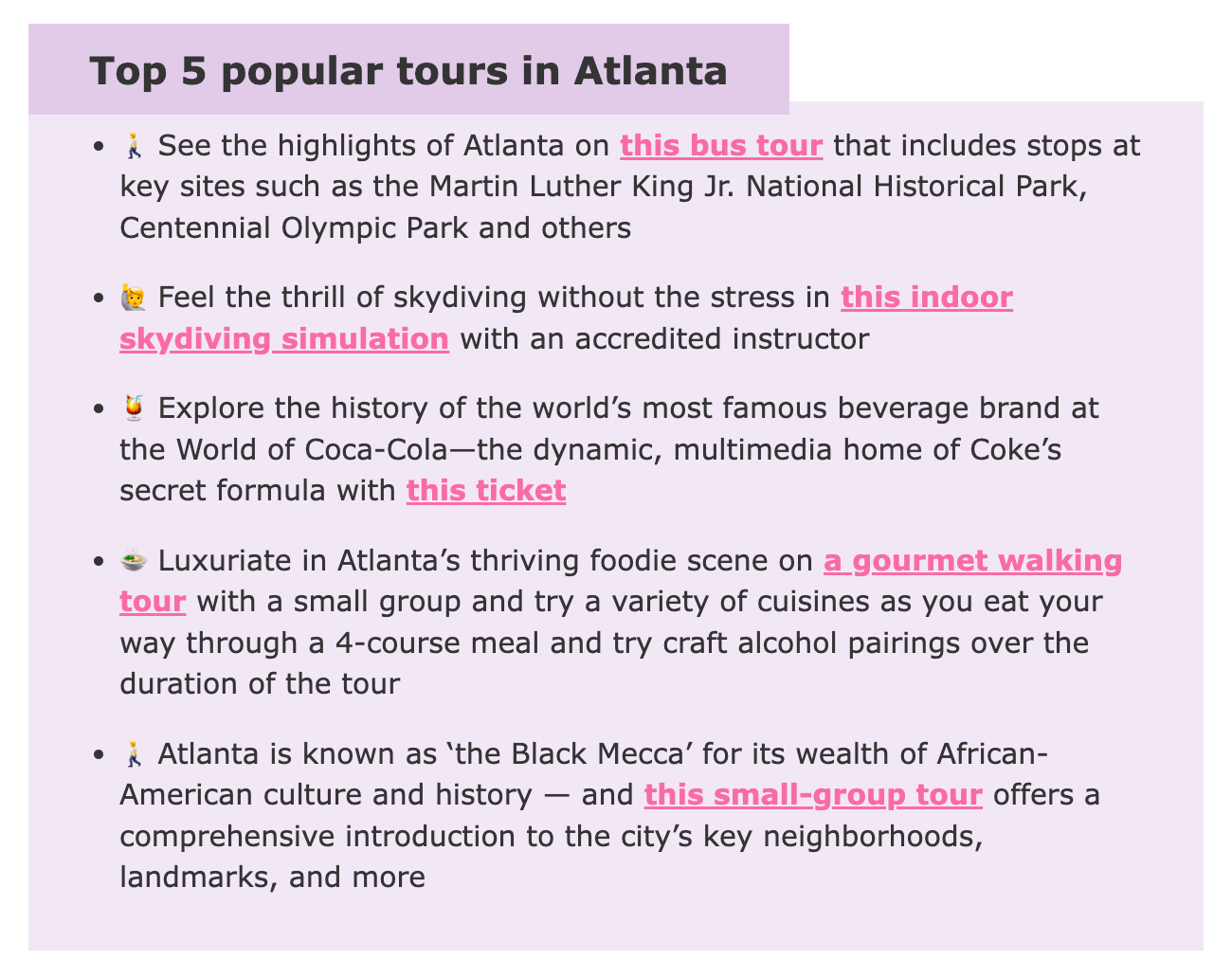 Affiliate links in the article 14 Romantic Things To Do for Couples in Atlanta, Georgia Screenshot displays affiliate links in the article 14 Romantic Things To Do for Couples in Atlanta, Georgia