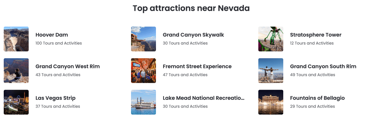 Block with top attractions on Viator's main page Screenshot with block with top attractions on Viator's main page