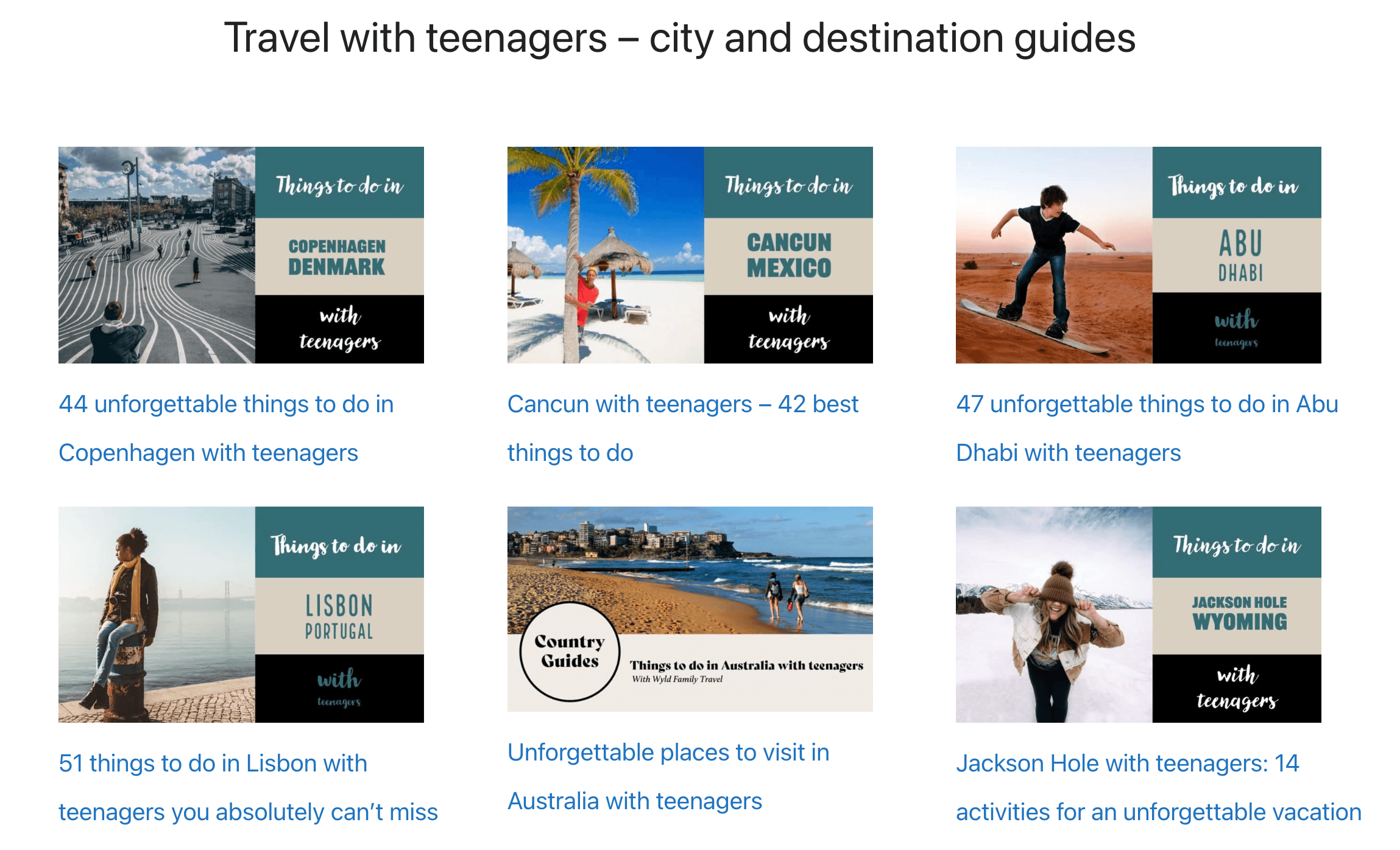 The articles on the Wyld Family Travel website homepage The articles on the Wyld Family Travel website homepage